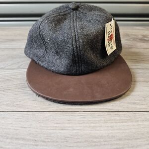 Gray Wool Cap with Brown Leather Brim